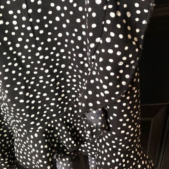 Missguided Dress Womens 2 Black Polka Dot Ruffle Hem Wrap Tea Length - Picture 5 of 8